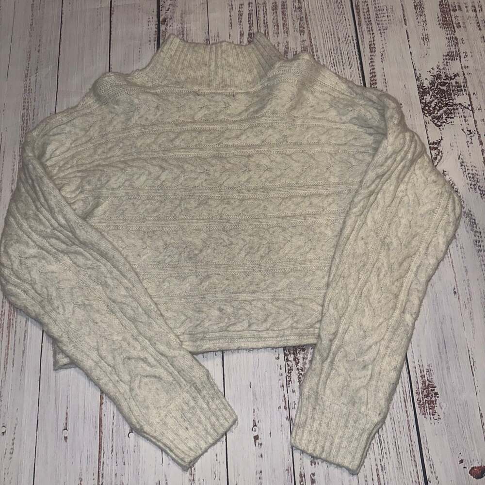 New Look Cream Cable Knit Y2k Grunge Mock Neck Cropped Goth Cottagecore Sweater - Picture 6 of 6